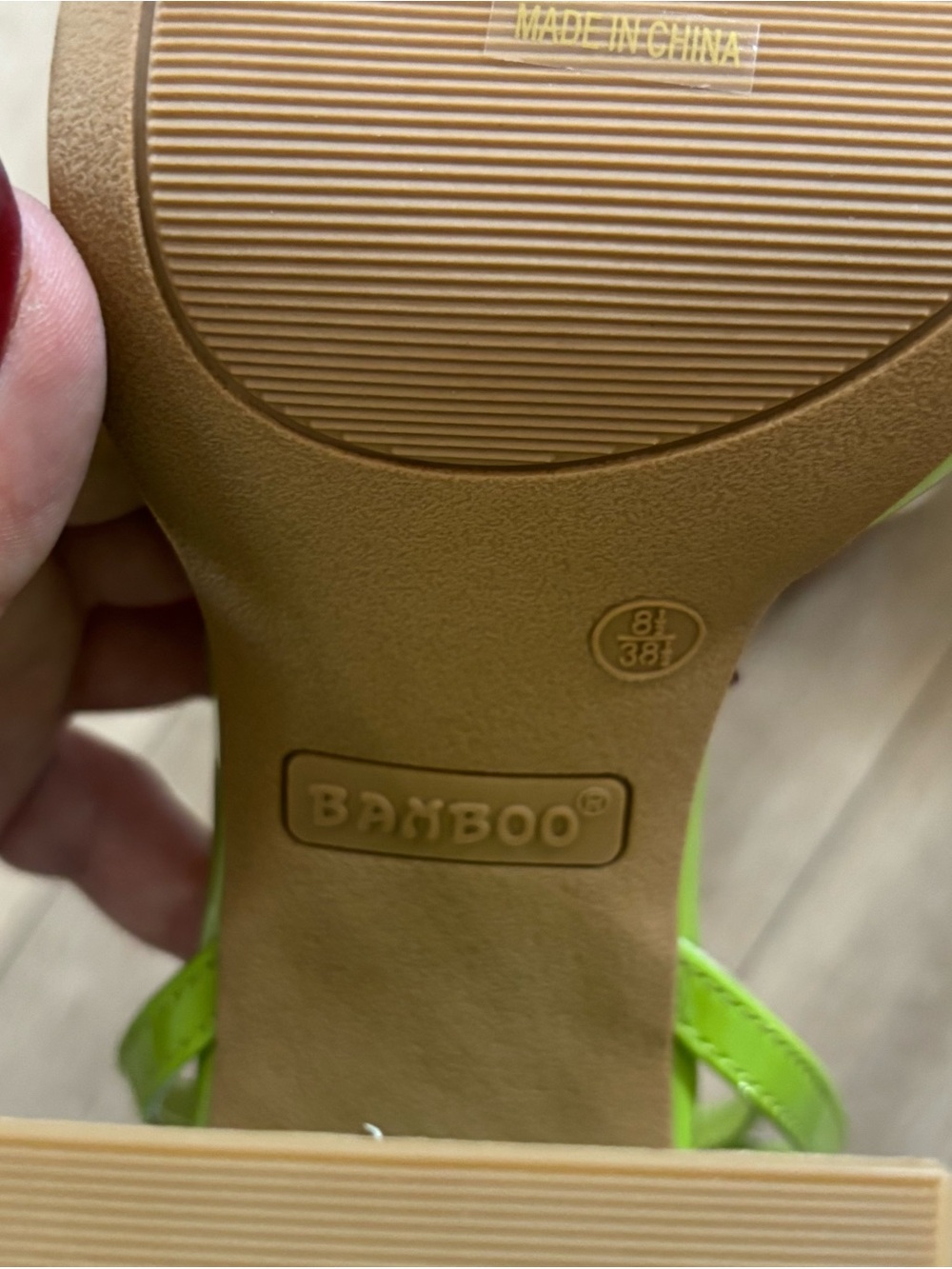 BAMBOO Neon Lime Patent Platform Block Heels with Ankle Strap - Picture 4 of 4